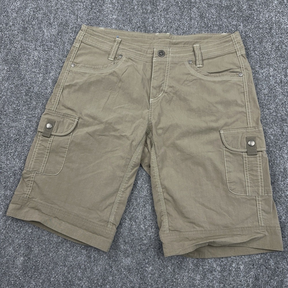 KUHL Splash Cargo Shorts Women 12 (33x12) Beige Patina Dye Hiking Stretch Canvas